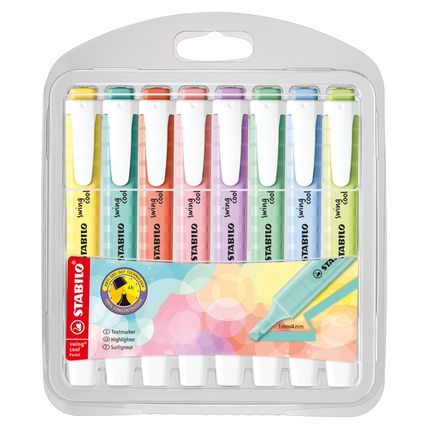 Wallet of 8 highlighters Stabilo swing cool PASTEL Set #1 - Quo Vadis