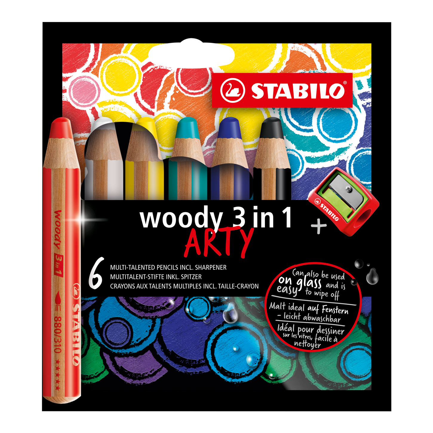 Stabilo Woody 3-in-1 Pencil, Set of 6 Pastel Colors with Sharpener