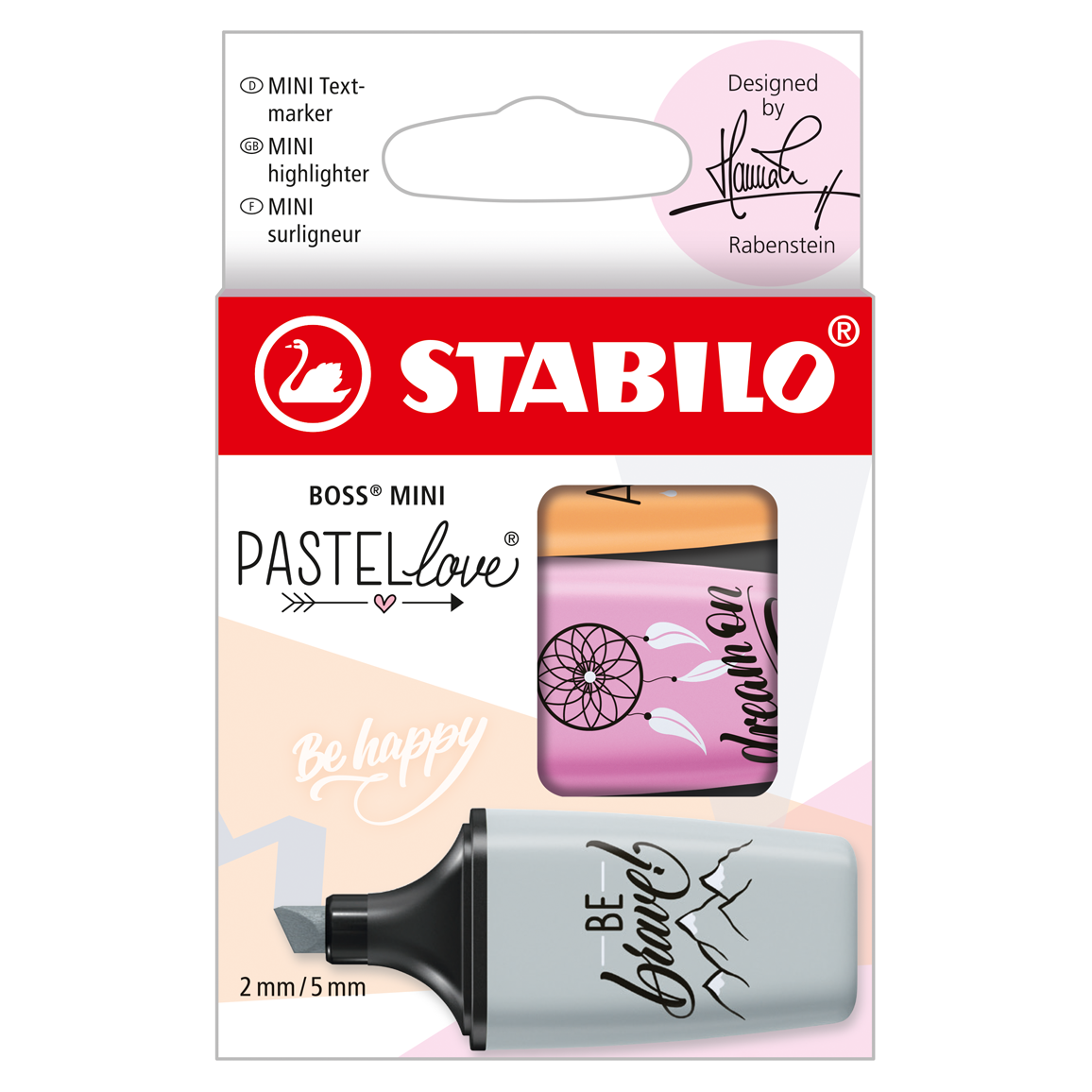 Wallet of 3 highlighters Stabilo BOSS MINI Pastel love Set #1 - Quo Vadis